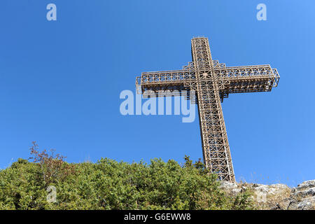 General view of the Millennium Cross at the top of Mount Vodno in Skopje, Macedonia. At 66 metres high it is the biggest cross in the world. Stock Photo