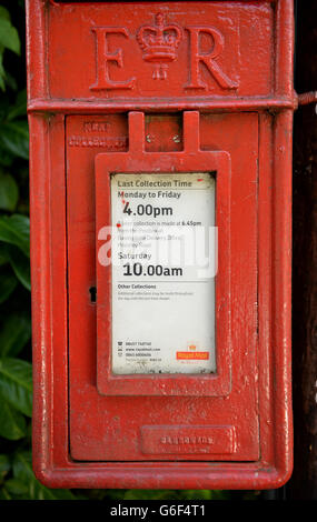 General view of a Post Office post box showing the last collection times Stock Photo