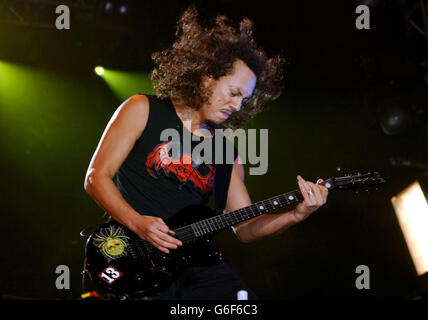 Kirk Hammett from the band Metallica performing on the Main Stage at the Reading Festival. Stock Photo