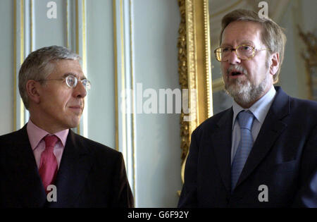 Foreign Secretary Jack Straw with his Danish counterpart Per Stig Moeller, at Carlton Gardens, London. Earlier Straw answered questions on Saddam's weapons programmes at a news conference with the Danish Foreign Minister in London. * The pair have discussed Iraq and Per Stig Moeller stressed a need for a greater role for the UN in the country. Stock Photo