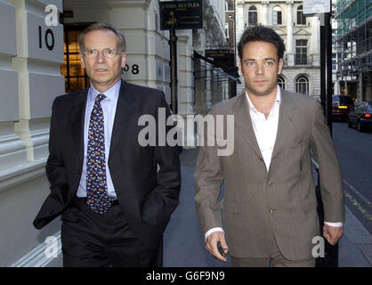 Disgraced Peer Lord Archer leaves Chris Beetles Art Gallery in central London, with his son William, after an impromtu visit. Mr Beetles told PA News that Lord Archer was an old friend and it was great to see him again. * He said the author was shown around The Chris Beetles Summer Show 2003 which features more than 400 watercolours, oils and sculptures. Stock Photo