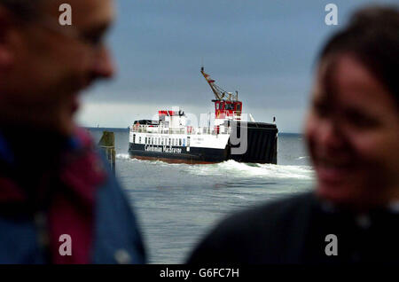 Stock picture of a Caledonian MacBrayne ferry travelling from Largs in the West of Scotland to Millport. Caledonian MacBrayne are currently in discussions with their trade union over strike action that would cripple all ferries around Scotland. Stock Photo