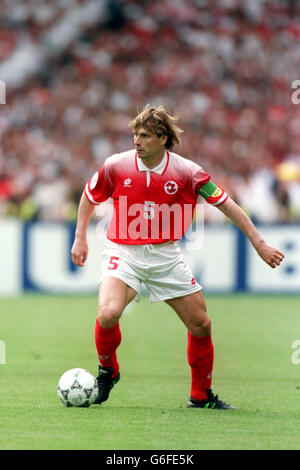 Soccer Euro 96 - England v Switzerland, Wembley. Alain Geiger, Switzerland captin Stock Photo