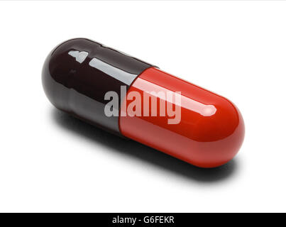 One Red and Black Pill Capsule Isolate on White Background. Stock Photo