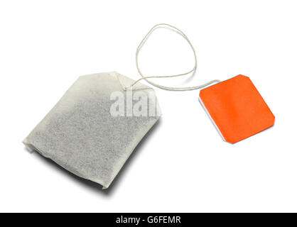 Single Tea Bag With Copy Space Isolated on White Background. Stock Photo