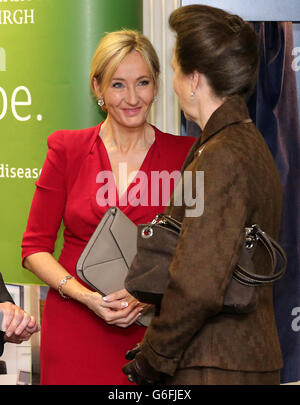 JK Rowling speaks with the Princess Royal during the opening of The Anne Rowling Regenerative Neurology Clinic at Edinburgh University. Stock Photo