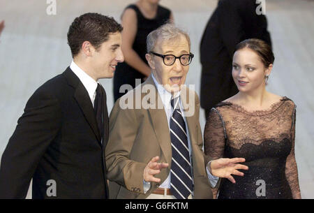 Actors (from left) Jason Biggs, Woody Allen and Christina Ricci, arriving for the premiere of Woody Allen's latest film 'Anything Else' at the Venice Lido during the 60th Venice film festival.