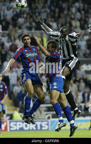 Fortune Bassey of Ferencvarosi TC battles for the ball in the air News  Photo - Getty Images