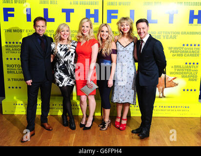 Jon S Baird, Joy McAvoy, Shauna Macdonald, Joanne Froggatt, Imogen Poots and James McAvoy arrive at the premiere of Filth at the Odeon West End in London. Stock Photo