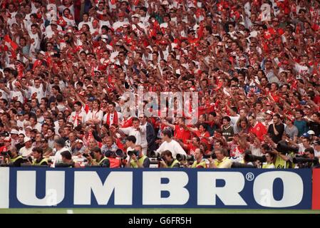 England v Switzerland, Euro 96, soccer. Switzerland fans - Umbro Stock Photo