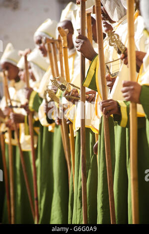 Ceremonial event. Palm Sunday Christian religious celebratiions, Axum, Tigray, Ethiopia Stock Photo