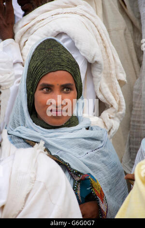 Ethiopian pilgrim. Palm Sunday Christian religious celebratiions, Axum, Tigray, Ethiopia Stock Photo