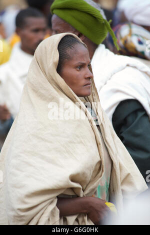 Ethiopian pilgrim. Palm Sunday Christian religious celebratiions, Axum, Tigray, Ethiopia Stock Photo