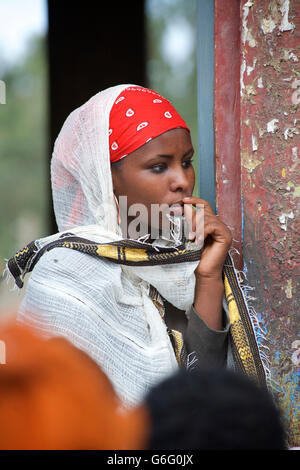 Christian pilgrim. Ethiopian woman. Palm, Sunday, Axum, Ethiopia Stock Photo