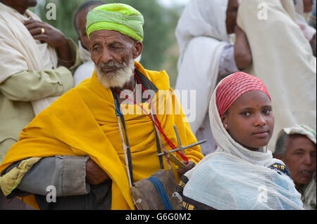 Ethiopian pilgrims. Palm Sunday Christian religious celebratiions, Axum, Tigray, Ethiopia Stock Photo