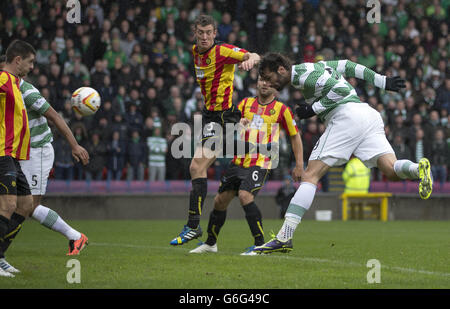 Soccer - Scottish Premiership - Partick Thistle v Celtic - Firhill. Celtic's Georgios Samaras scores the opening goal of the game during the Scottish Premiership match at Firhill Stadium, Glasgow. Stock Photo