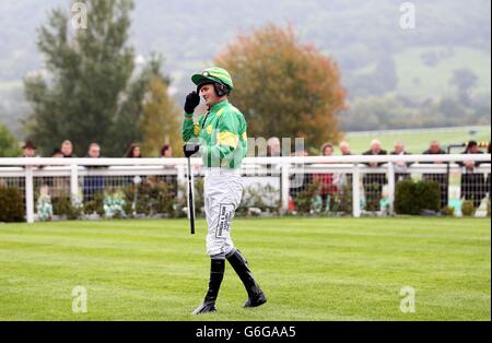 Jockey Joe Tizzard in the parade ring before the Cheltenham Annual Members Novices&acute; Chase during day one of The Showcase Meeting at Cheltenham Racecourse, Cheltenham. Stock Photo