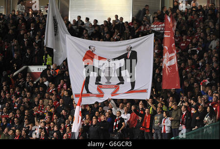 Soccer - UEFA Champions League - Group A - Manchester United v Real Sociedad - Old Trafford. Manchester United banners in the stands Stock Photo