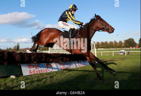 Horse Racing - Worcester Racecourse. Hurdle at Worcester Racecourse, Worcester. Stock Photo