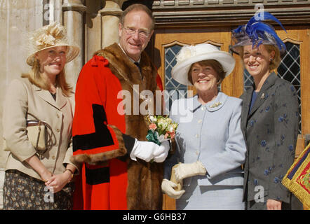 The City of London's new Lord Mayor Elect, Robert Finch, with his wife Patricia (centre) and their daughters Isabel, 25, (left) and Alexandra, 28, at Guildhall Yard, London. With the status of cabinet minister when travelling overseas, the Lord Mayor of the City of London is the ambassador, both at home and abroad for the City, the world's leading international financial centre. Mr Finch will take full office on November 7. Stock Photo