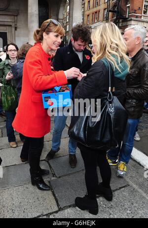 Strictly contestants selling poppies in London. Darcy Bussell selling poppies in Covent Garden, London. Stock Photo