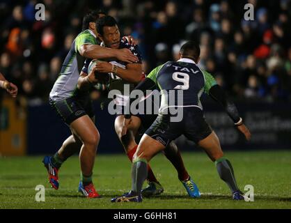 Rugby League - World Cup 2013 - Group D - USA v Cook Islands - Memorial Stadium. USA's Joseph Paulo finds no way through Cook Island defence during the 2013 World Cup match at the Memorial Stadium, Bristol. Stock Photo