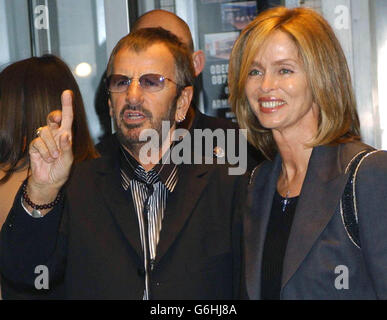 Ringo Starr and wife Barbara Bach arrive for the DVD screening of 'A Concert For George' at Odeon West End in central London. The DVD features a tribute concert held for former Beatle George Harrison which was held last November at the Royal Albert Hall, and features performances by Eric Clapton and Jools Holland. Stock Photo