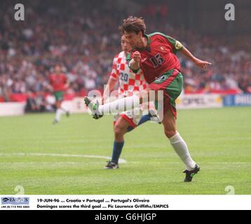 19-JUN-96, Croatia v Portugal, Portugal's Oliveira Domingos scores the third goal Stock Photo