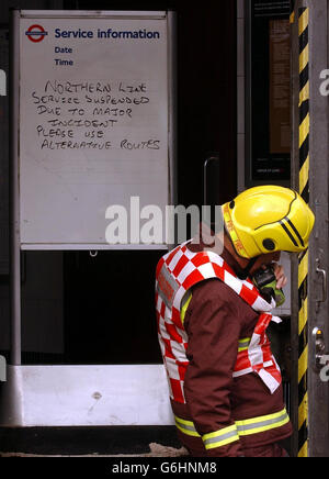 Emergency services outside Camden Town Underground Station in north London, following a derailment that left six passengers hospitalised. In the second Tube derailment in 48 hours, three carriages of a Northern Line train carrying about 200 passengers left the tracks 30 metres inside the tunnel at Camden Town station, London Fire Brigade said.The station was busy with shoppers and tourists on their way to Camden s shops and markets when the incident happened at about 10.10am. Stock Photo