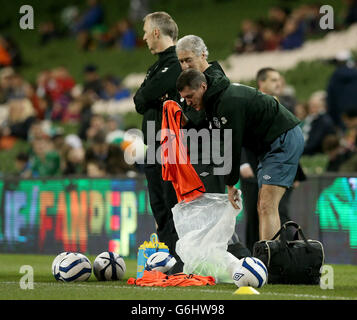 Republic of Ireland assistant manager Roy Keane (right) at the International Friendly at the Aviva Stadium, Dublin, Ireland. Stock Photo