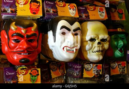 Halloween merchandise on sale in a south London Store. Stock Photo