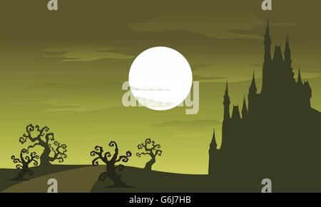 Big castle scenery Halloween and full moon Stock Vector