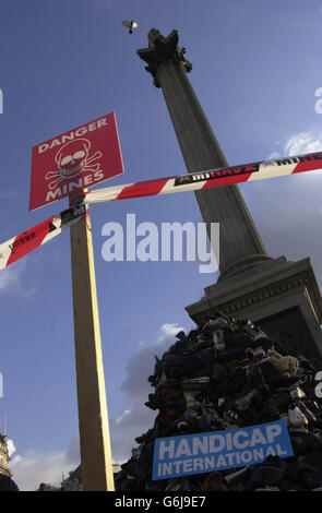 Landmine Shoe Pyramid in Trafalgar Square Stock Photo