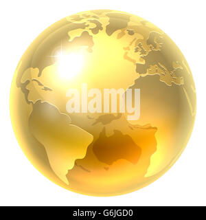 A conceptual illustration of a gold world earth globe icon Stock Photo