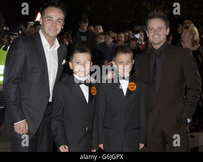 Anthony McPartlin (left) and Declan Donnelly (right) better known as Ant and Dec arrive with Little Ant and Little Dec for the annual National Television Awards at the Royal Albert Hall in central London. Stock Photo