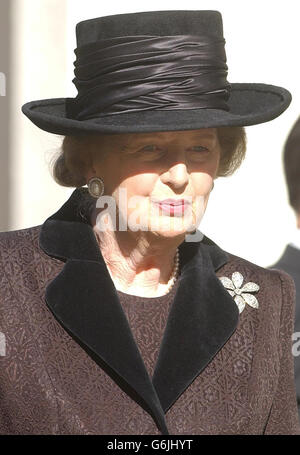 Former Prime Minister Baroness Thatcher, arrives for the memorial service for her late husband Denis Thatcher in The Guards Chapel, Birdcage Walk, London. Sir Denis died in June, aged 88 having undergone major heart surgery some six months earlier, from which it was thought he had made a good recovery. Stock Photo