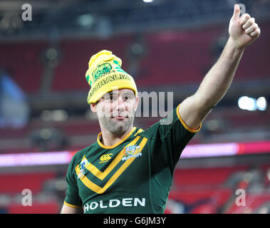 Rugby League - World Cup 2013 - Semi Final - Australia v Fiji - Wembley Stadium. Australia's Cameron Smith celebrates his team's victory during the World Cup Semi Final at Wembley Stadium, London. Stock Photo