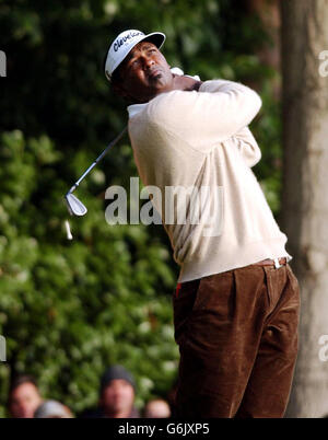 Fiji's Vijay Singh tees off the 2nd hole, during the third round of the HSBC World Match play Championship at the Wentworth Golf Club, Virginia Water. Stock Photo