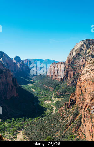 View of Zion Canyon from Angels Landing, Virgin River, Zion National Park, Utah, USA Stock Photo