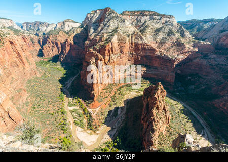 View of Zion Canyon from Angels Landing, Virgin River, Zion National Park, Utah, USA Stock Photo