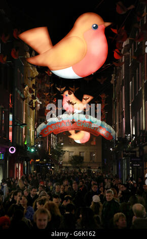 . The Christmas decorations on Carnaby Street, London, as they were switched on during The Carnaby Shopping Party. Stock Photo