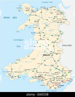 Road map of the north coast of Wales showing Colwyn Bay, Conwy and ...