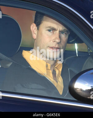 The Earl of Wessex leaves Frimley Park Hospital in Surrey after visiting his wife Sophie and their newly born daughter. Stock Photo