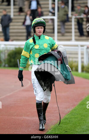 Jockey Joe Tizzard after winning the Cheltenham Annual Members Novices' Chase on Third Intention during day one of The Showcase Meeting at Cheltenham Racecourse, Cheltenham. Stock Photo