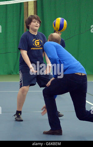 William visits training session. The Duke of Cambridge takes part in a Coach Core apprentice training session at Westway Sports Centre, London. Stock Photo