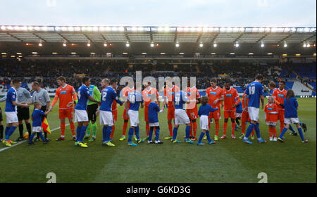 Soccer - Sky Bet Championship - Birmingham City v Blackpool - St Andrew's. The two teams shake hands before kick-off Stock Photo