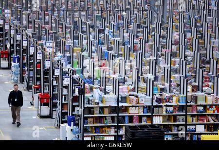 Amazon fulfilment centre - Peterborough. The Amazon fulfilment centre in Peterborough Cambridgeshire as it prepares for Cyber Monday. Stock Photo