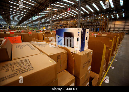 Amazon fulfilment centre - Peterborough. The Amazon fulfilment centre in Peterborough Cambridgeshire as it prepares for Cyber Monday. Stock Photo