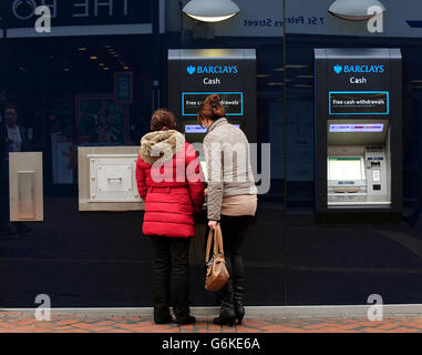 A general view of Barclays bank cash machines in Derby. Stock Photo