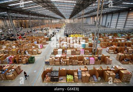 Amazon fulfilment centre - Peterborough. The Amazon fulfilment centre in Peterborough Cambridgeshire as it prepares for Cyber Monday. Stock Photo